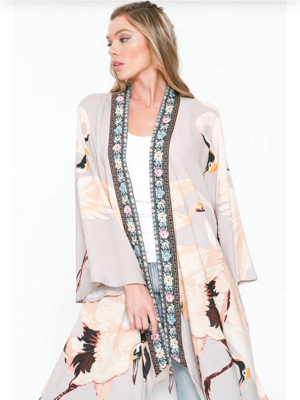 Aratta Story of the Crane Kimono in Lavender Slate, NWT